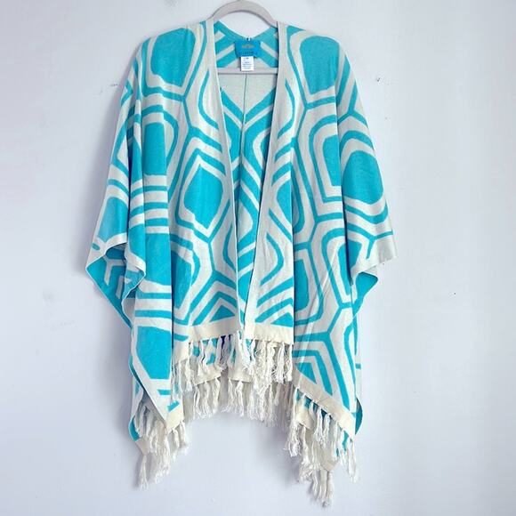 Islefield silk cashmere blend fringe hem knit sweater open front poncho wrap - Picture 1 of 7